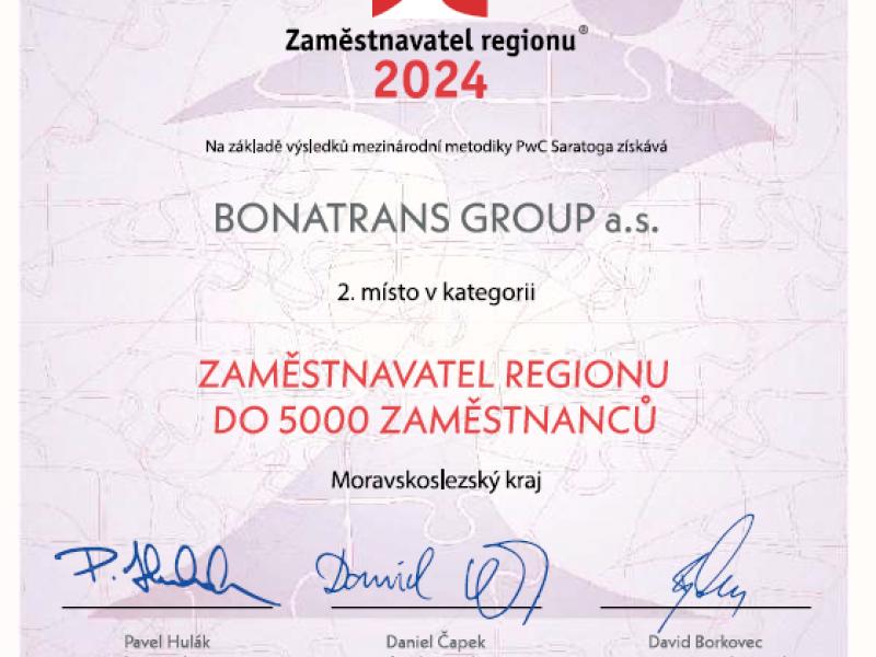 News - 2. místo v soutěži Zaměstnavatel regionu 2024